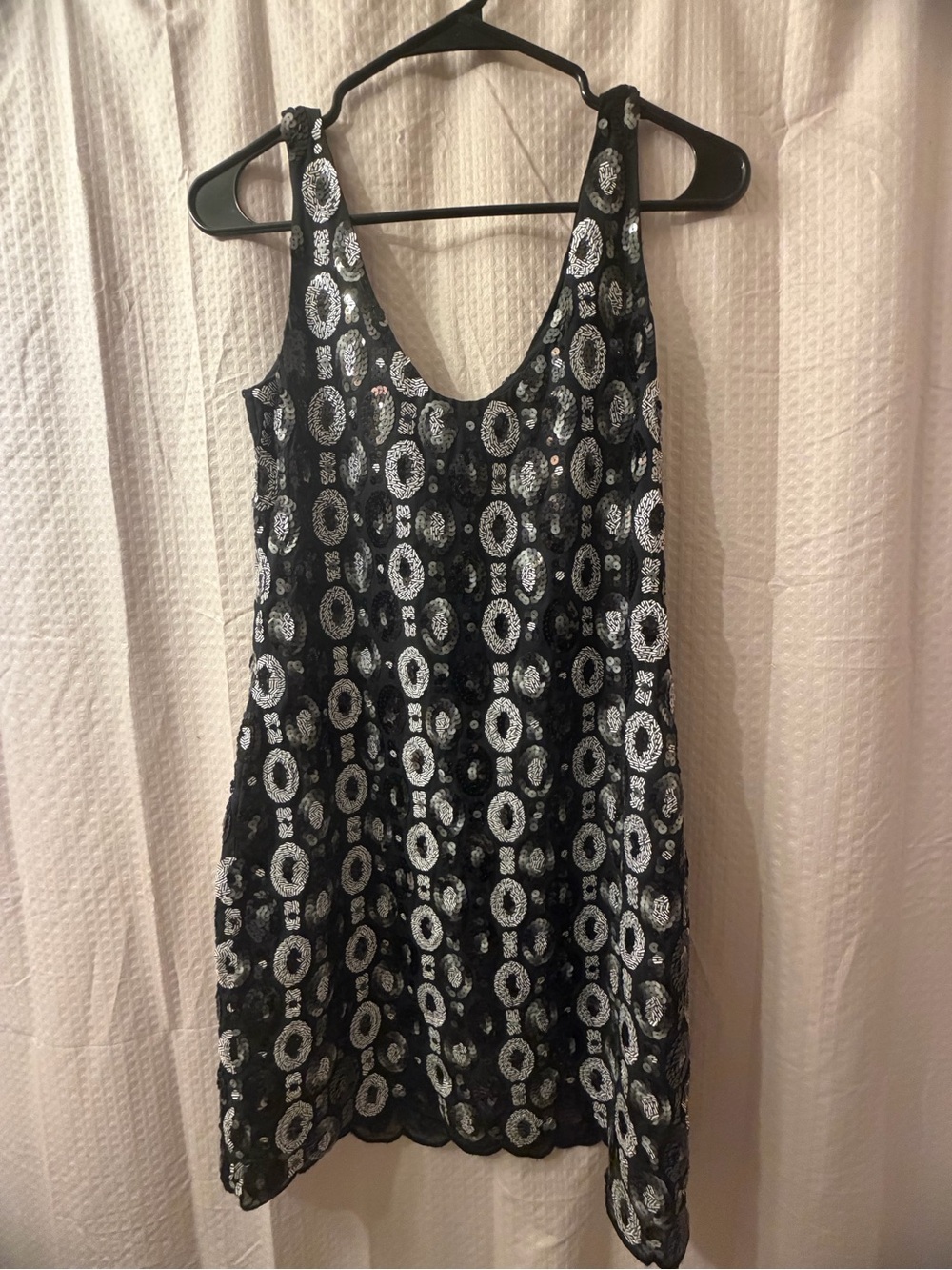 Halston Heritage Black Mini Dress with Silver Sequin Ovals